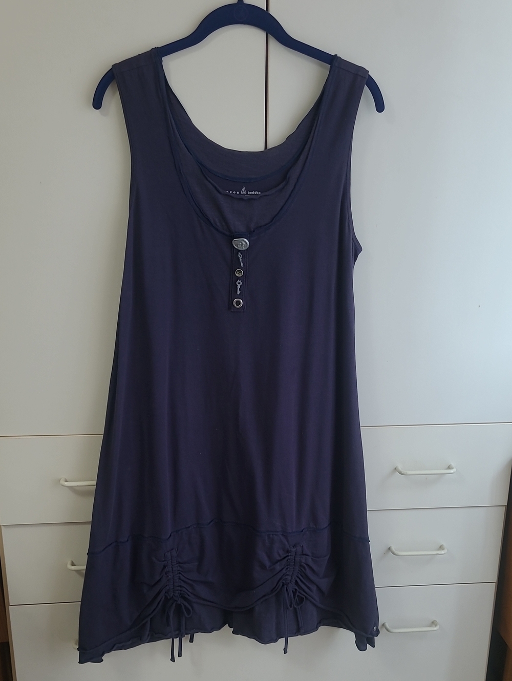 neon buddha Navy Sleeveless Midcalf Dress with Decorative Button Placket